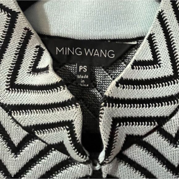 MING WANG Chevron Three Quarter Sleeve Sweater Coat Black Light Blue Women’s SP - Picture 3 of 6